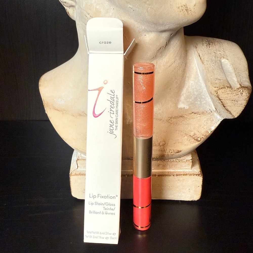 Janeโ Iredale Lip Fixation Lip Stain and Gloss Craze Coral Pink Shimmer NIB